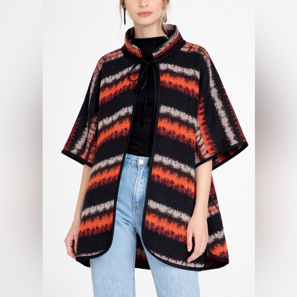 Eva Franco Sweaters - Eva Franco Pillard Coat Open Cardigan Black Orange White Size S